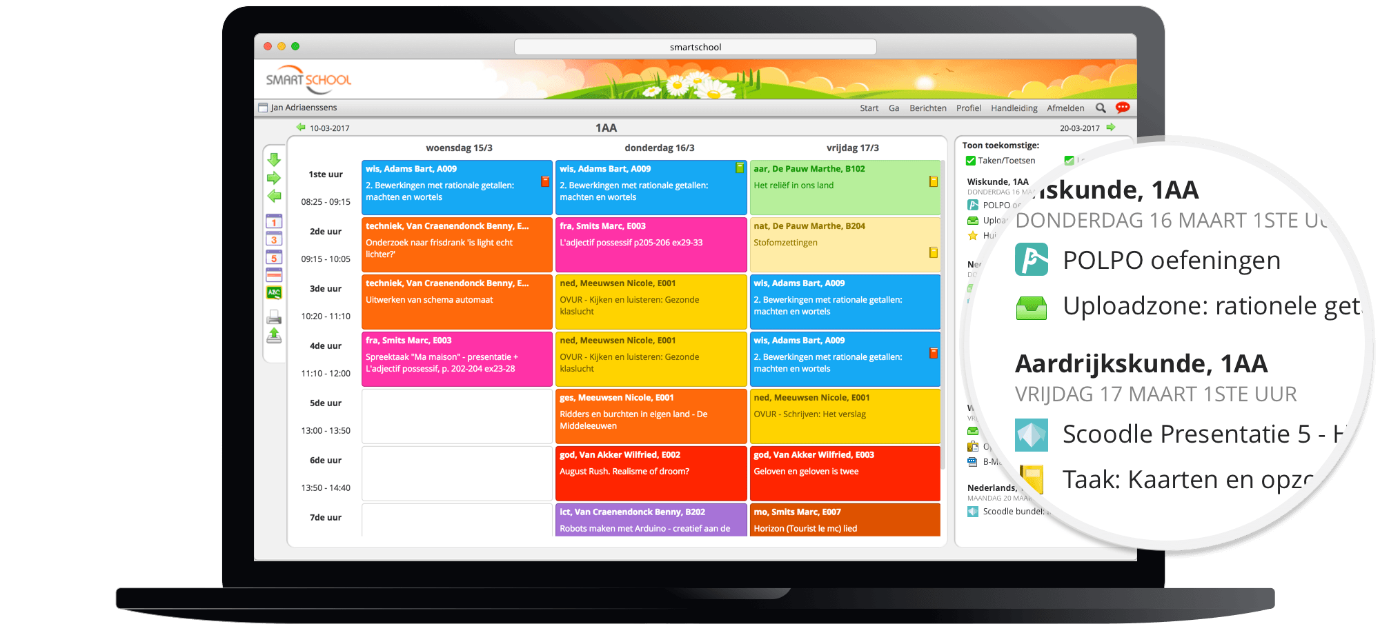 Laptop schoolagenda met koppeling naar Polpo en Scoodle