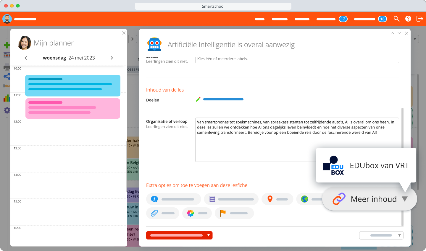 EDUbox van VRT in Planner via 'Meer inhoud' toevoegen