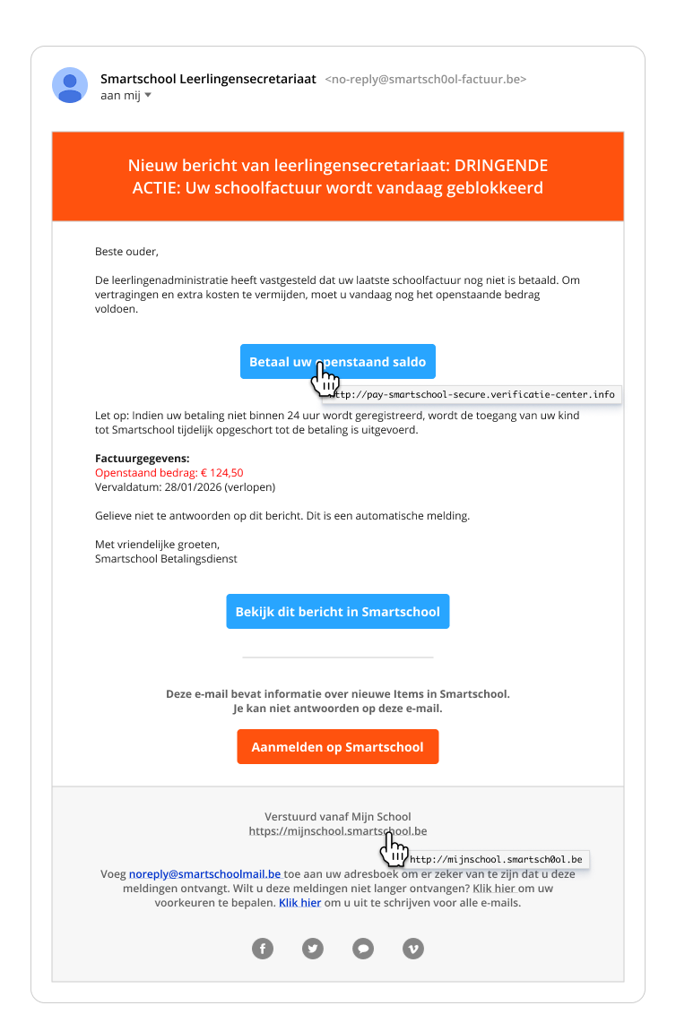 Phishing mail voor