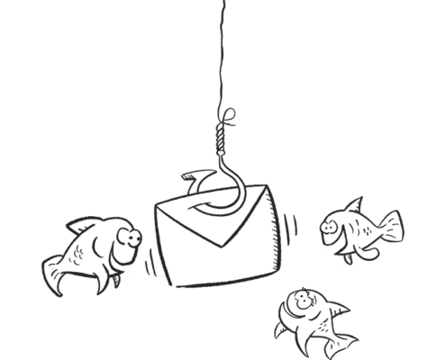 Vissen die rond een verdachte mail zwemmen